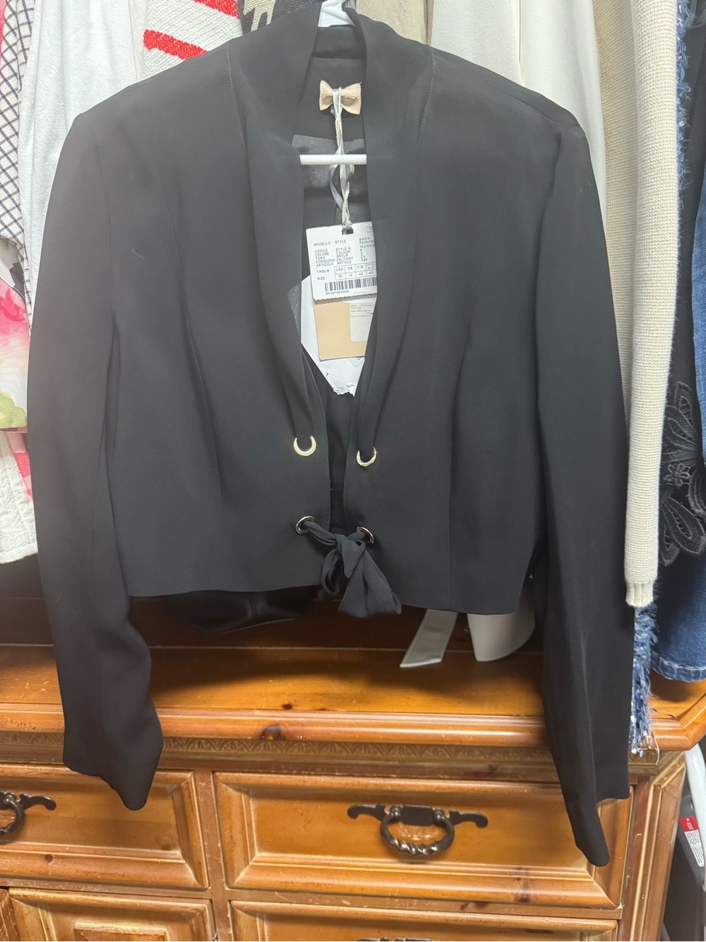Cropped Black Tie-Front Blazer Jacket